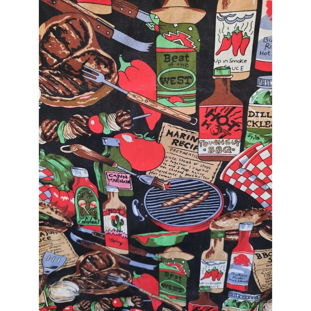 Vintage BBQ Grill Master Apron Cajun Hot Sauce Print Cooking Chef - Picture 3 of 7